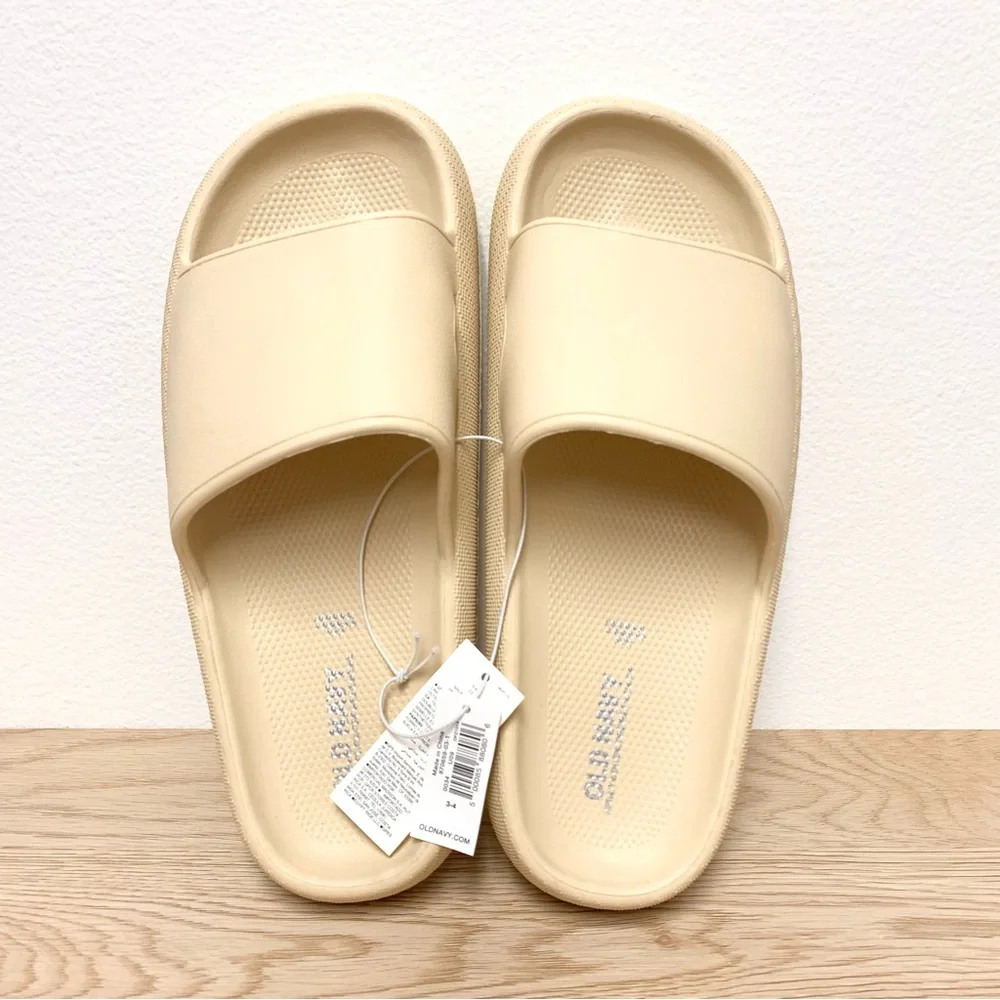 Old Navy Platform Slide EVA Sandals Kids 3-4 Beige Pillow Cloud Cushion‎ Chunky